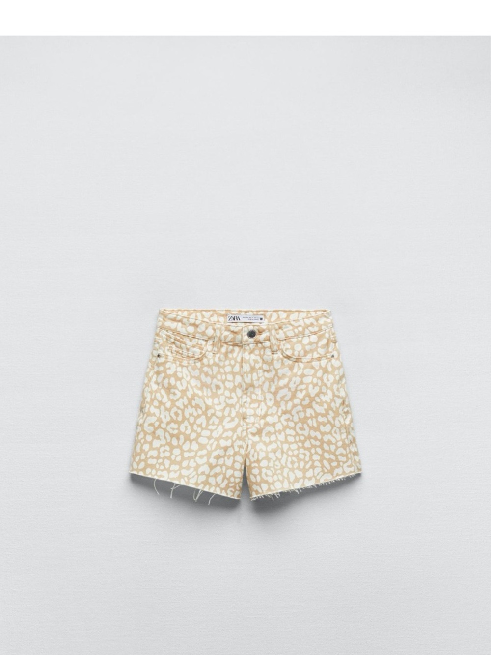 Zara Beige and Cream Animal-Print Denim Shorts